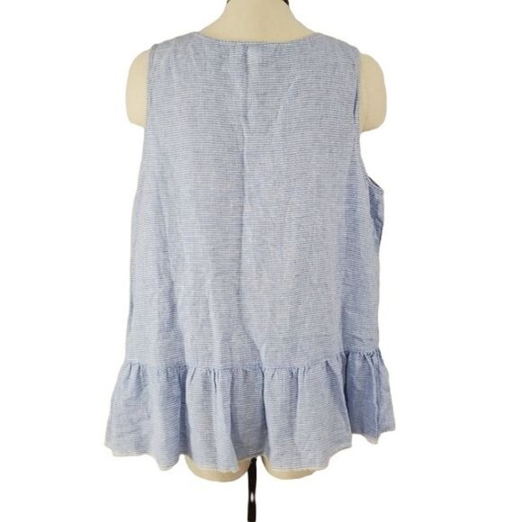 Beach lunch lounge blue and white linen stripe ruffle tank women's size xl - Picture 2 of 4
